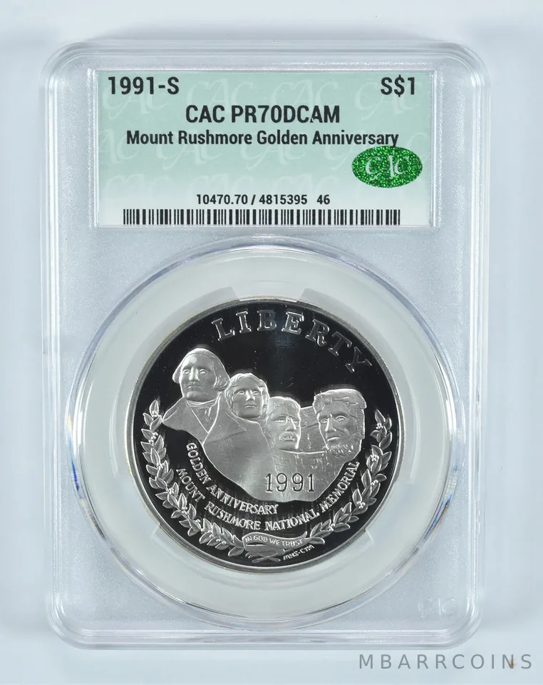 1991-S Mount Rushmore Commemorative Silver Dollar PR70 DCAM CAC CACg