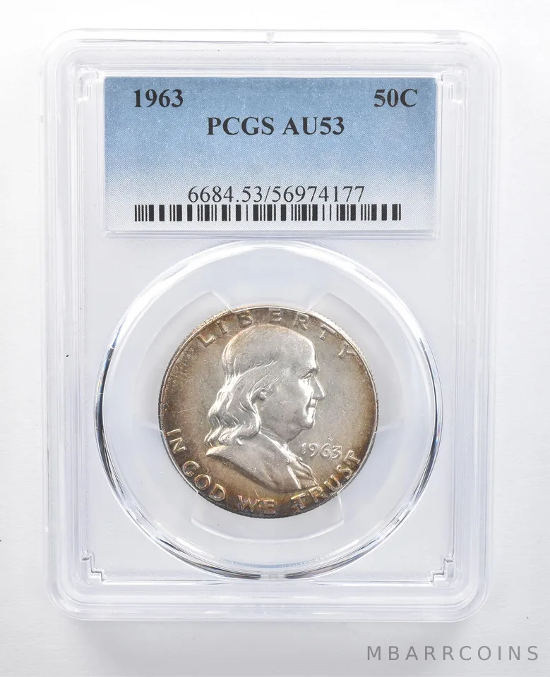 1963 Franklin Half Dollar AU53 PCGS Peripheral Tone *7688