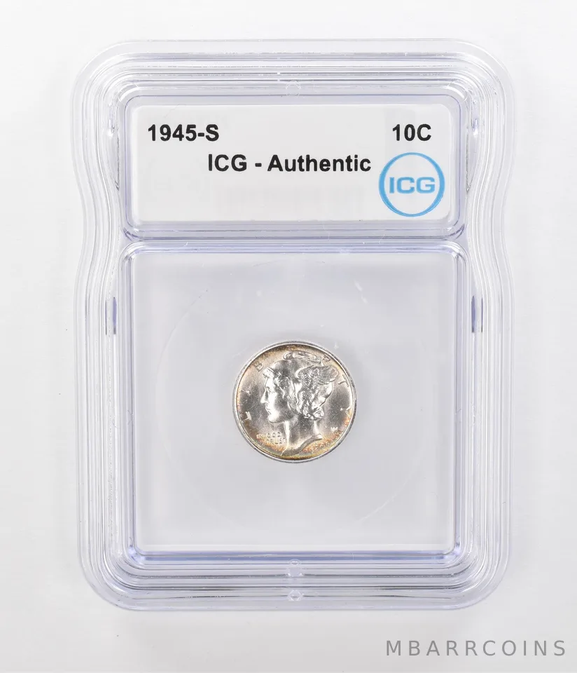 1945-S Mercury Dime Authentic ICG Peripheral Tone *1280