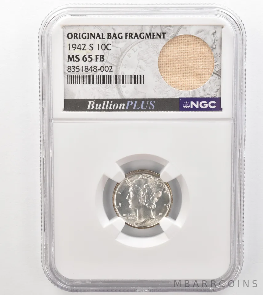 1942-S Mercury Dime Original Bag Fragment MS65 FB NGC Nice Tone Reverse *9130