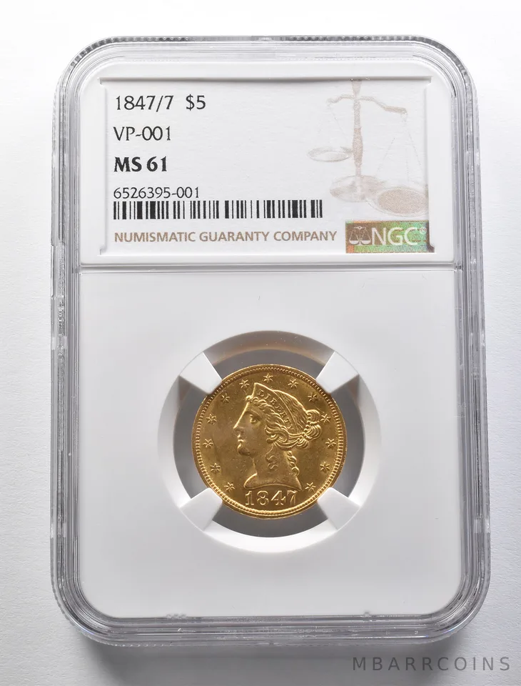 MS61 1847/7 $5 Liberty Head Gold Half Eagle VP-001 NGC a5655