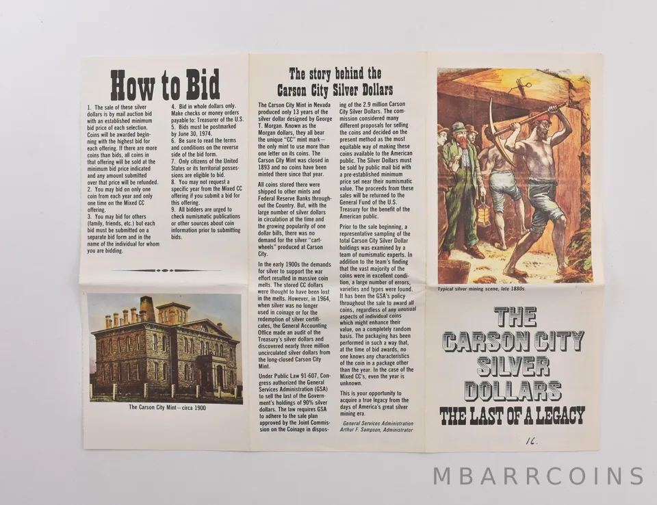 GSA The Carson City Silver Dollars Morgan CC Legacy Brochure *9798