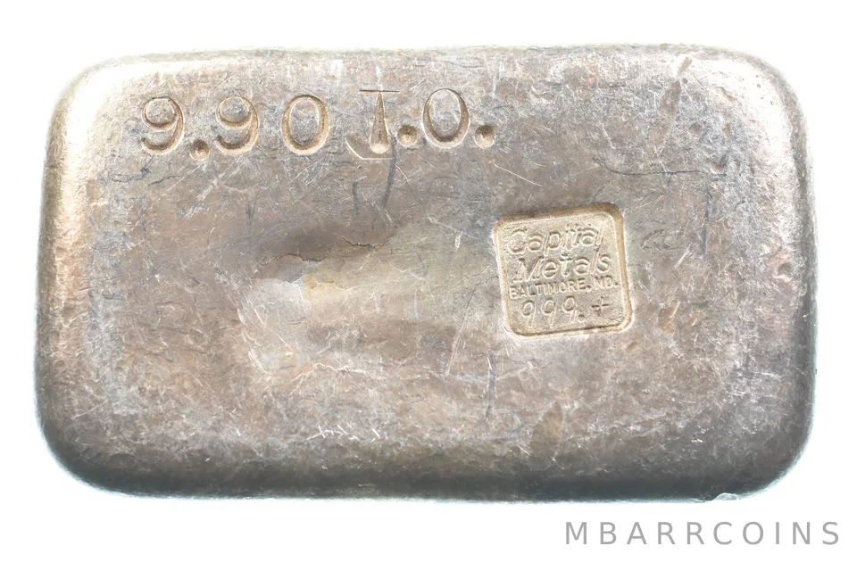 9.9 Troy Oz Silver Bar Deak Perera Vintage Poured Capital Metals 10 *5549