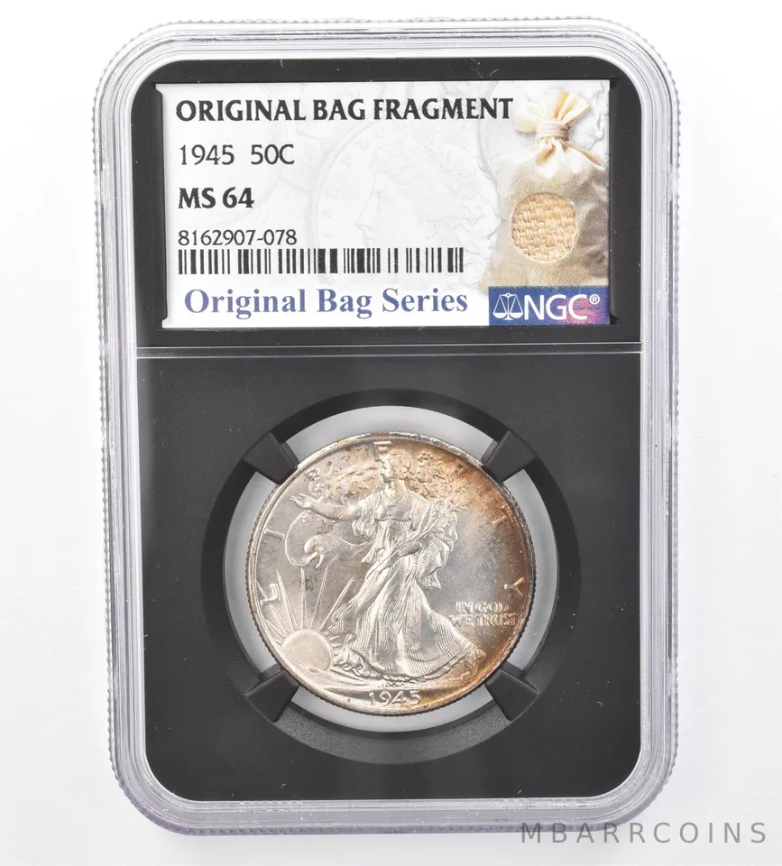 1945 Walking Liberty Half Dollar Original Bag Fragment MS64 NGC Nice Tone *1735
