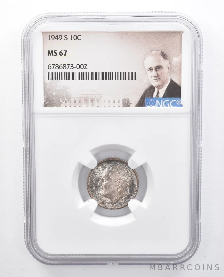 1949-S Roosevelt Dime MS67 NGC Beautiful Blue Tone *7662