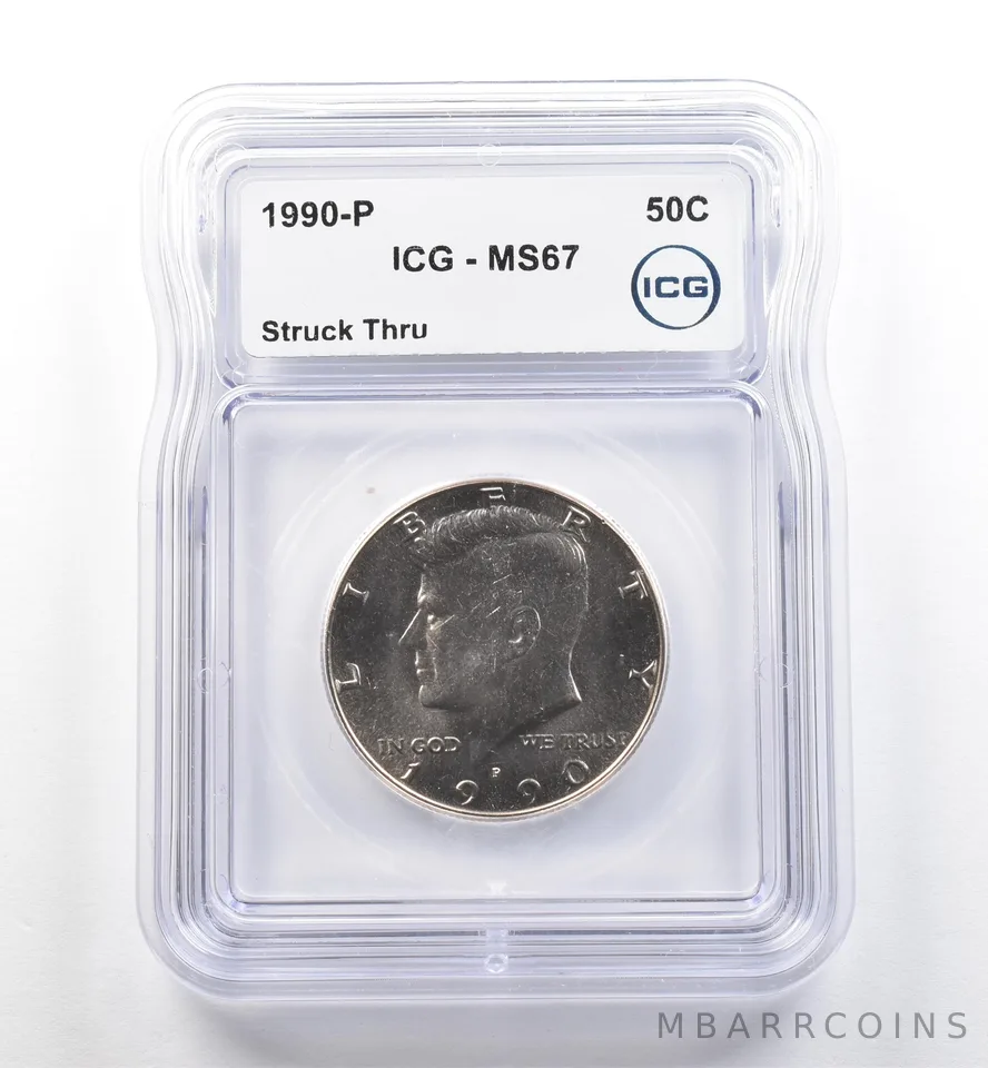 1990-P Kennedy Half Dollar Mint Error Struck Thru MS67 ICG *7470