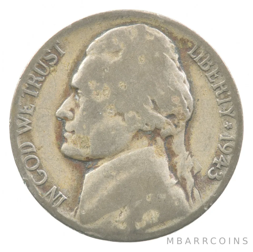 1943-P Jefferson Nickel Doubled Eye a5199