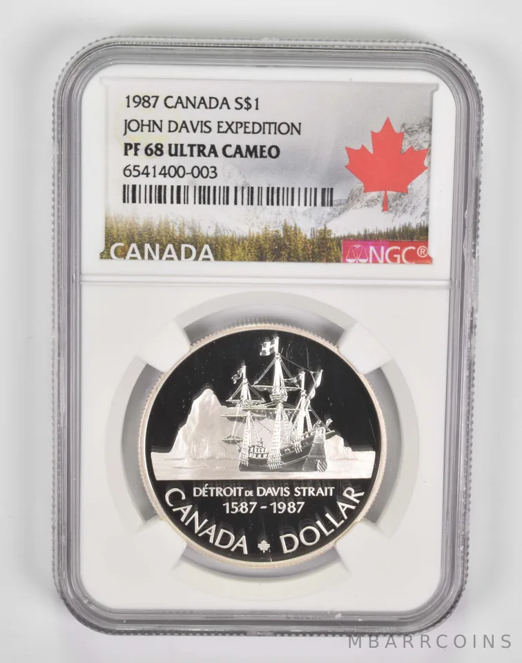 1987 Canada $1 Silver Dollar John Davis Expedition PF68 UCam NGC Canada
