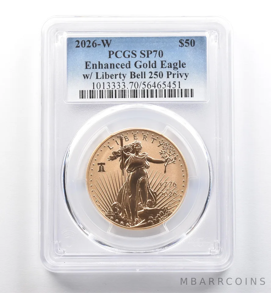 2026-W $50 American Gold Eagle Liberty Bell 250 Privy 1 Oz Gold SP70 PCGS *0326