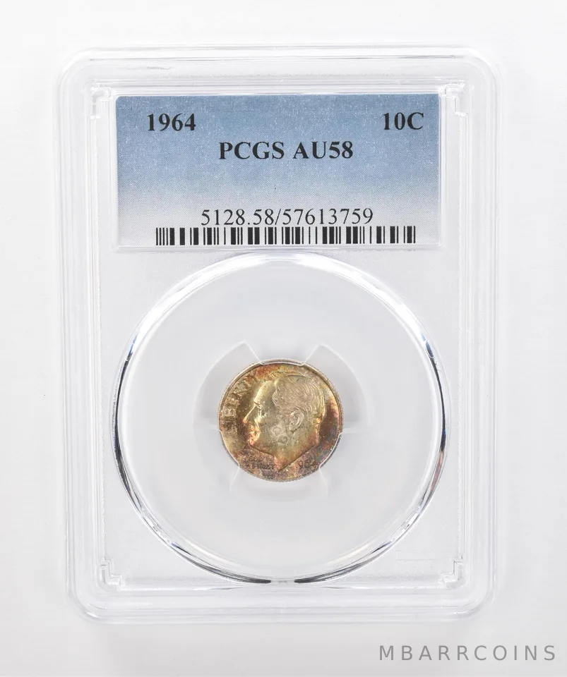1964 Roosevelt Dime AU58 PCGS Beautiful Tone *1550