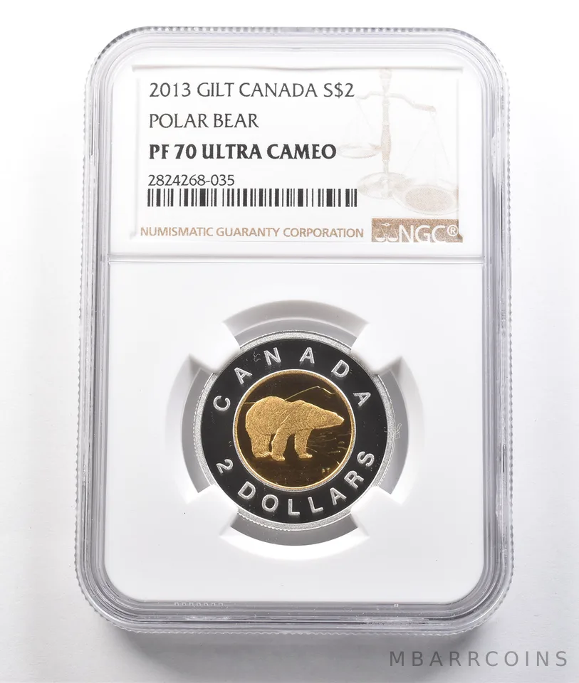 2013 Canada 2 Dollars Silver Gilt Polar Bear PF70 UCAM NGC *3809