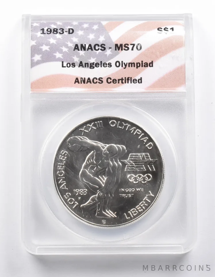 MS70 1983-D Los Angeles Olympiad Commemorative Silver Dollar ANACS *1024