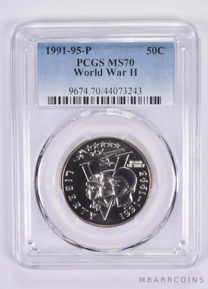1991-95-P World War 2 WWII Commemorative Half Dollar MS70 PCGS Blue Label