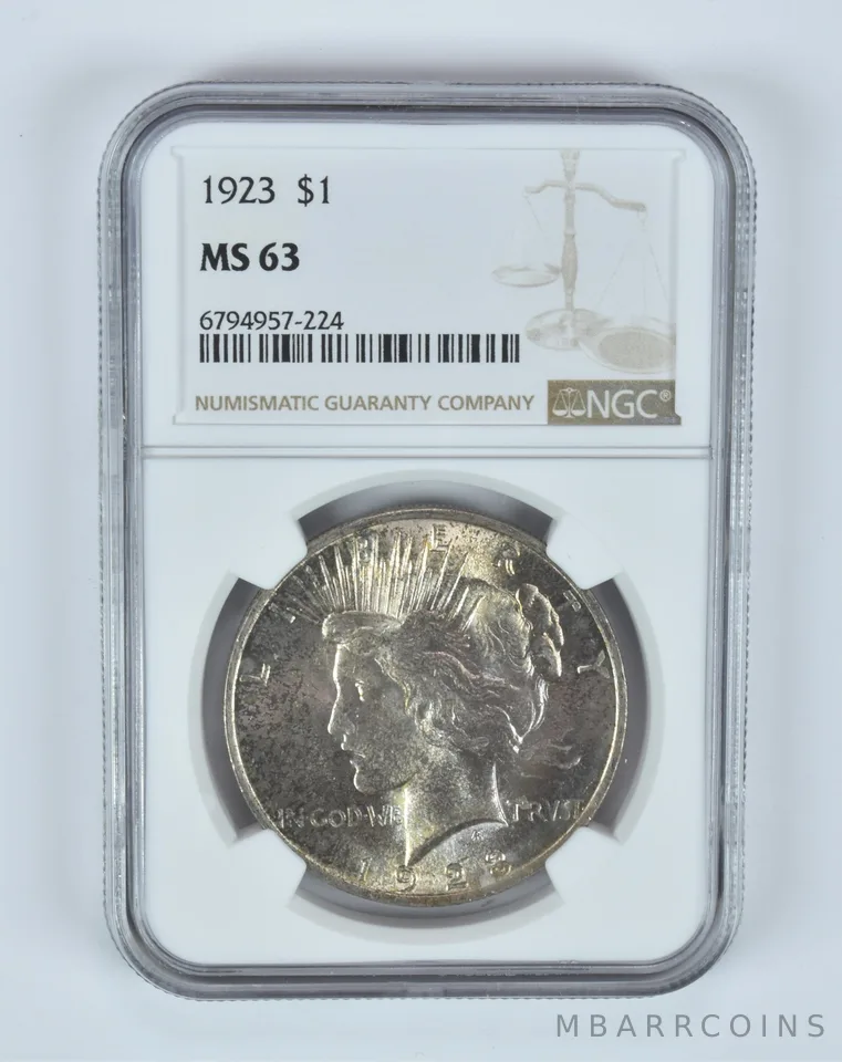 MS63 1923 Peace Silver Dollar NGC Beautifully Toned a9631