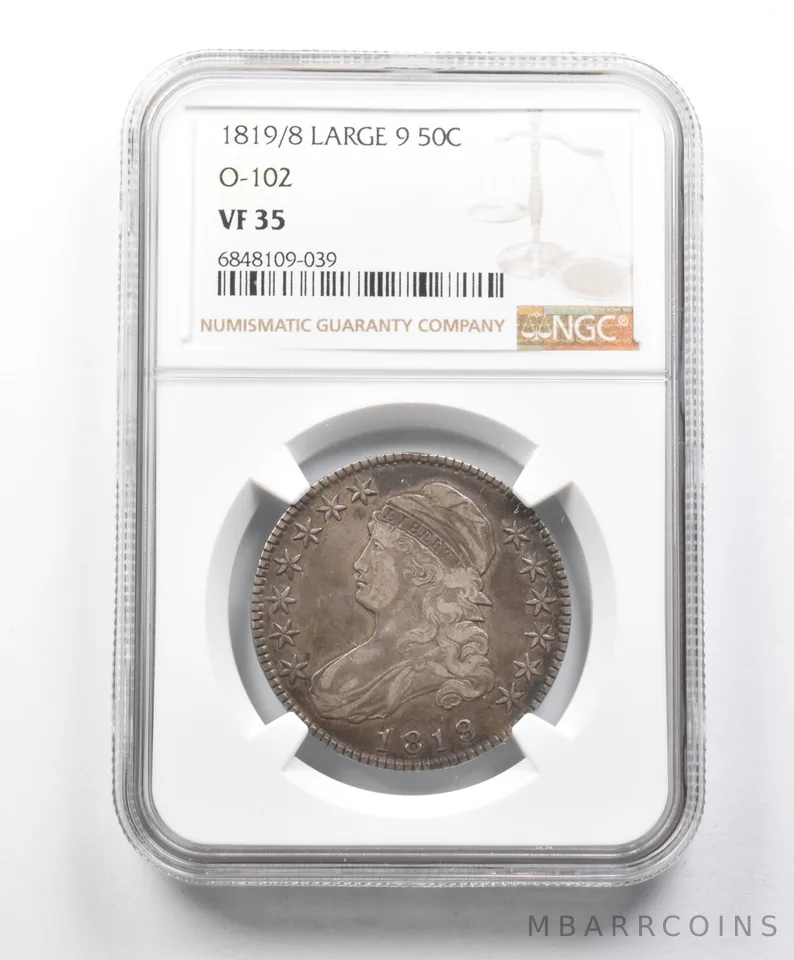 VF35 1819/8 Large 9 Capped Bust Half Dollar O-102 NGC *1547