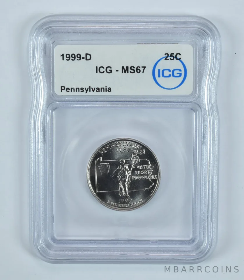 1999-D Washington State Quarter Pennsylvania MS67 ICG