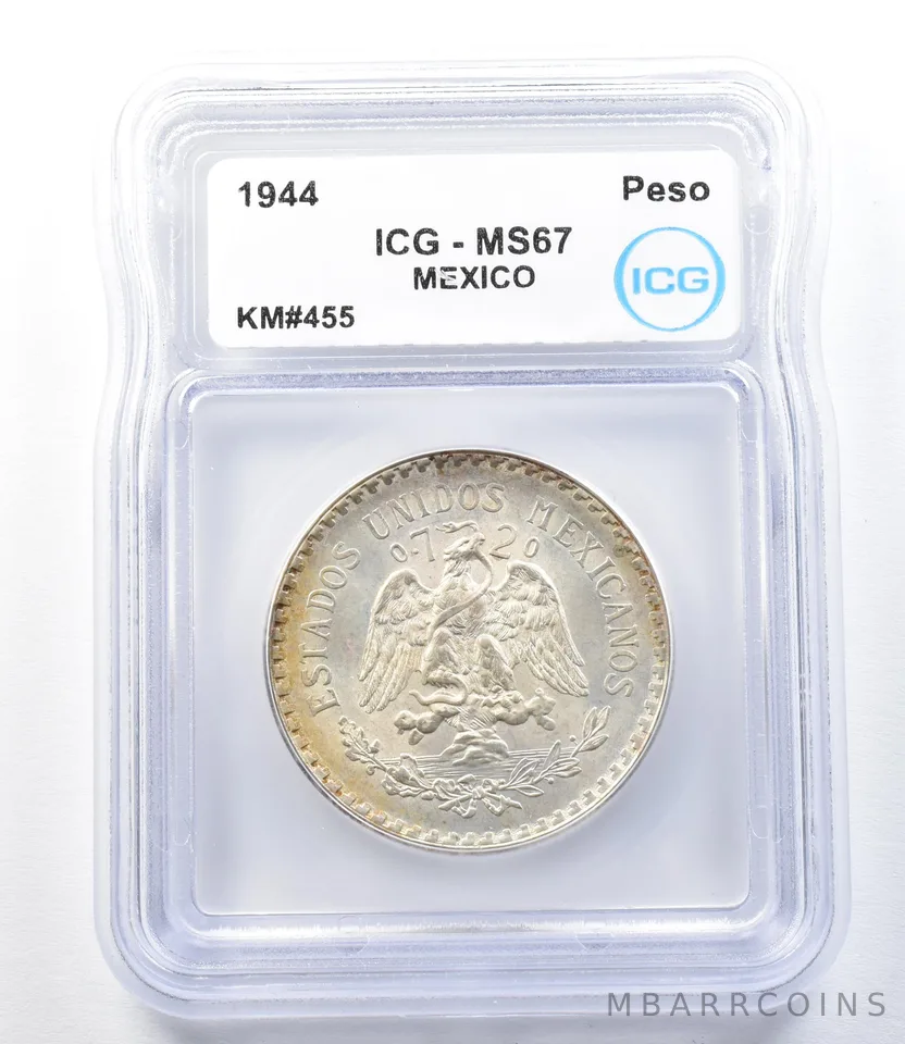 1944 Mexico Peso KM#455 MS67 ICG *8861