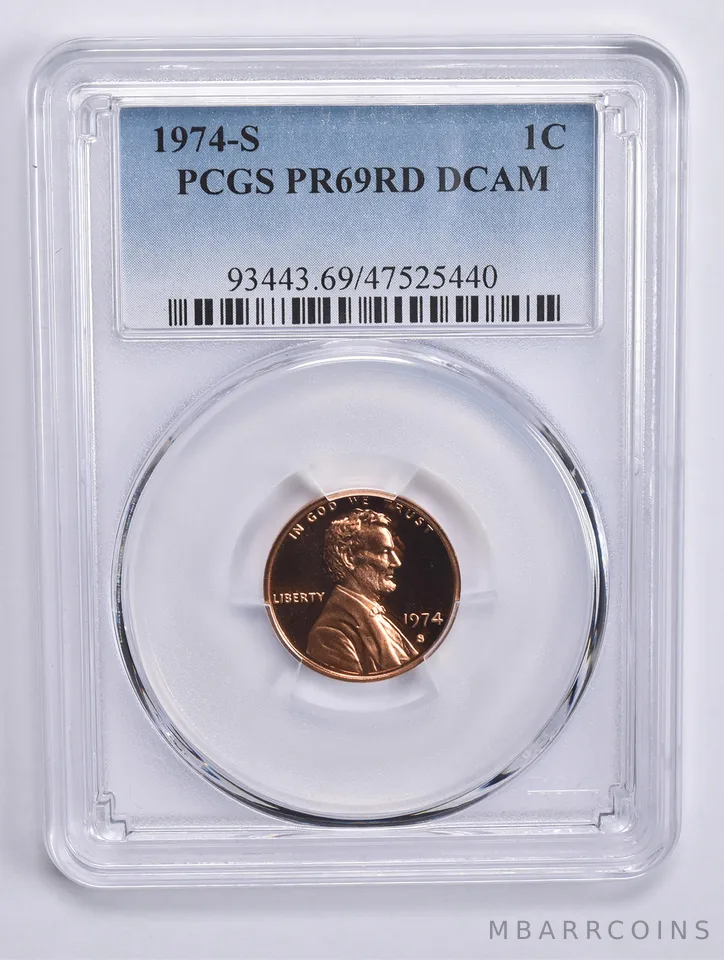 1974-S Lincoln Memorial Cent PR69 RD DCAM PCGS Blue Lbl