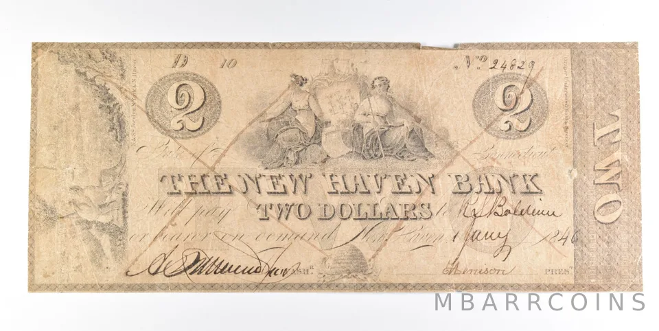 1846 $2 New Haven CT Bank Obsolete Note Haxby Book Photo *0248