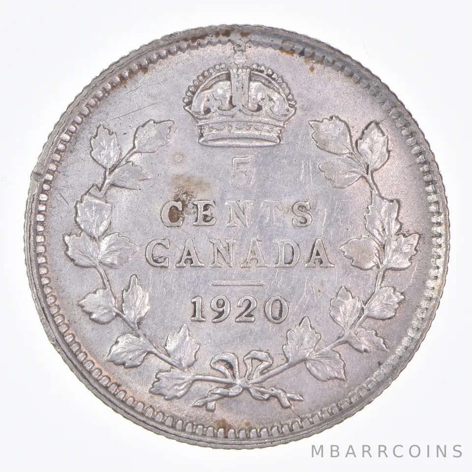 Better Date - 1920 Canada 5 Cents World Coin- Silver *157