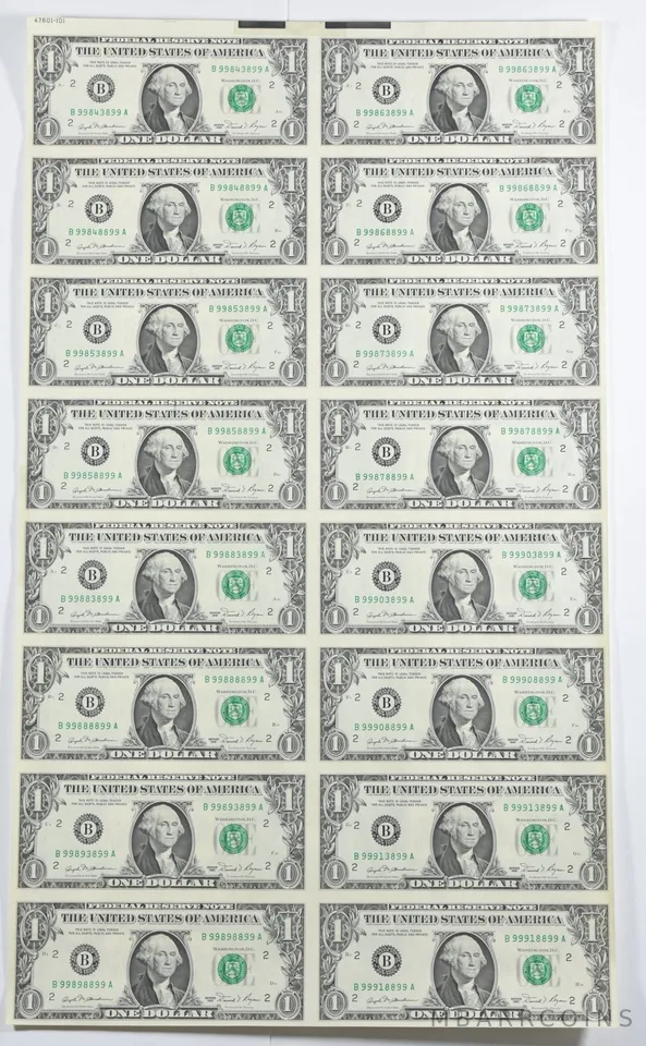 Lot (16) 1981 $1 New York NY FRN Uncut Sheet *8571