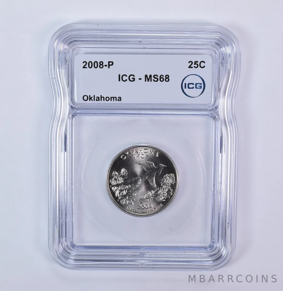 2008-P Washington State Quarter Oklahoma MS68 ICG