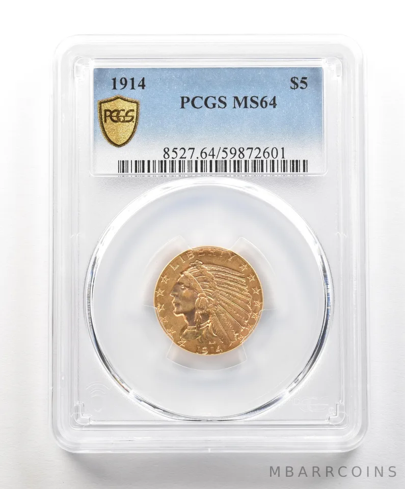 1914 $5 Indian Head Gold Half Eagle MS64 PCGS *4905