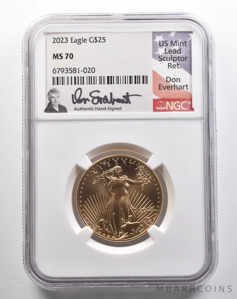 2023 $25 American Gold Eagle Don Everhart 1/2 Oz Gold MS70 NGC *4353