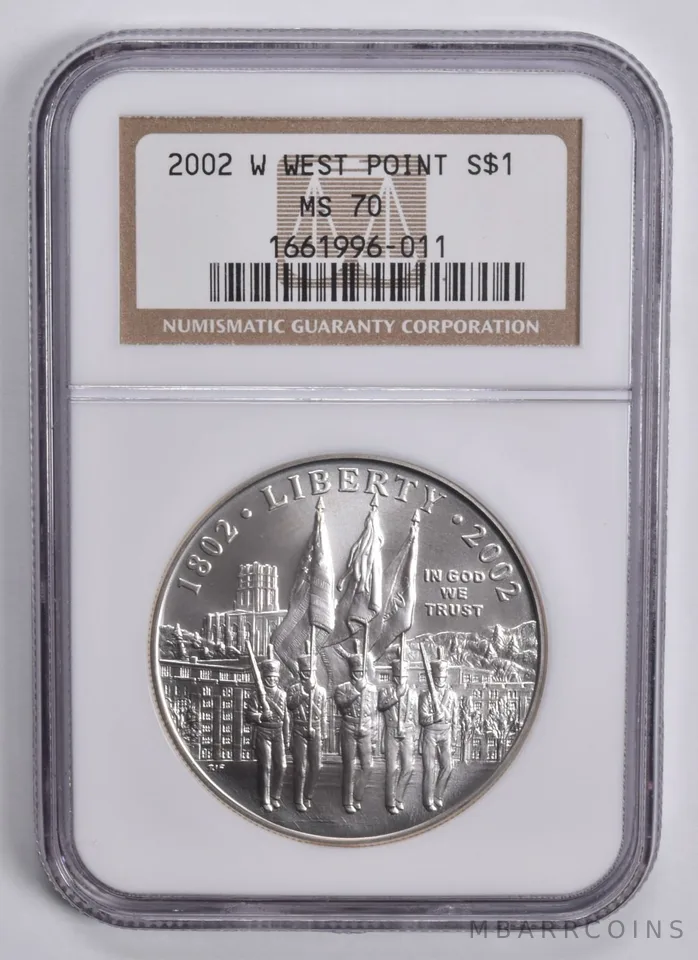2002-W West Point Army Military Commemorative Dollar MS70 NGC