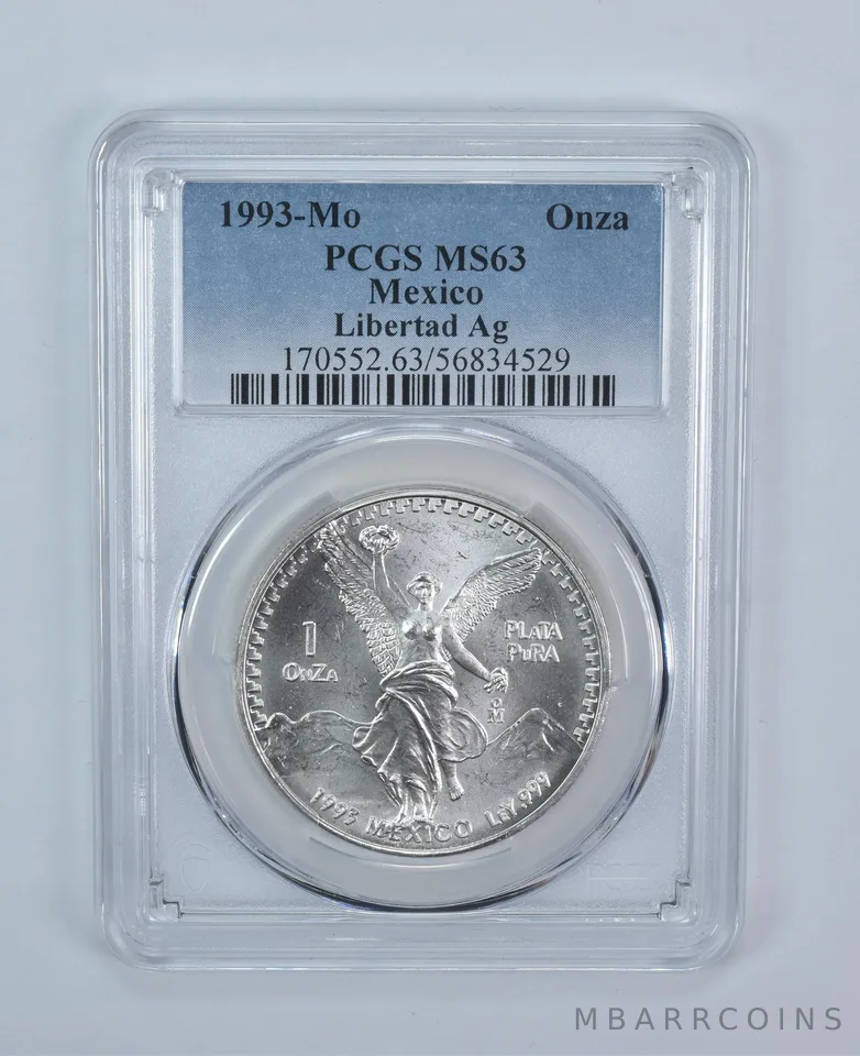 1993 Mo Mexico 1 Onza Silver Libertad MS63 PCGS Blue Label
