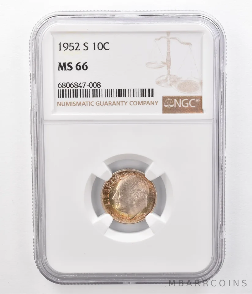 1952-S Roosevelt Dime MS66 NGC Beautifully Toned *8635