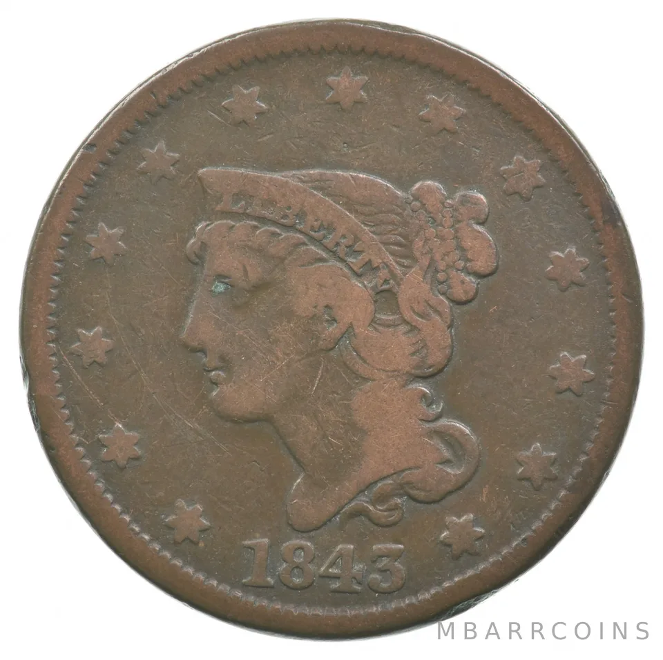 1843 Liberty Head Braided Hair Large Cent a3386