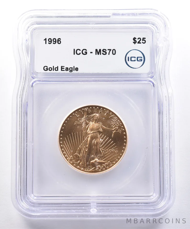 1996 $25 American Gold Eagle 1/2 Oz Gold MS70 ICG