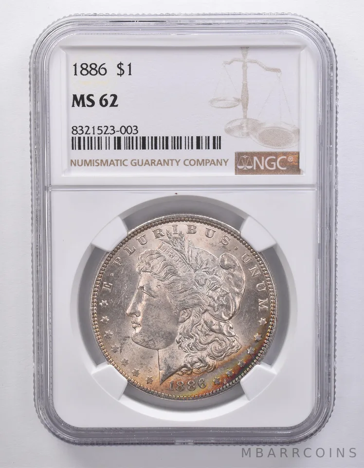 1886 Morgan Silver Dollar MS62 NGC Peripheral Tone *7156