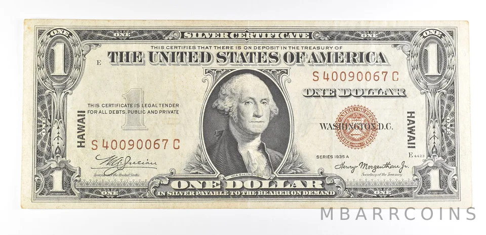 1935 A $1 Silver Certificate Hawaii Fr#2300 Nice AU Occupation WWII Note *9300