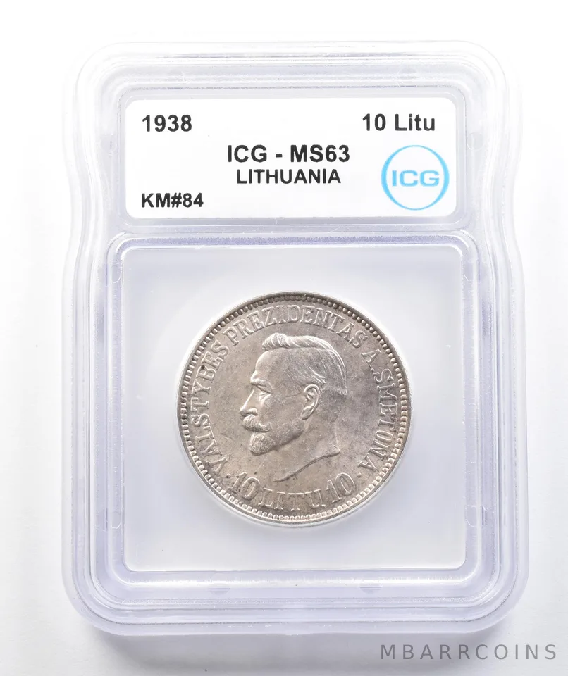 1938 Lithuania 10 Litu KM#84 MS63 ICG a9793