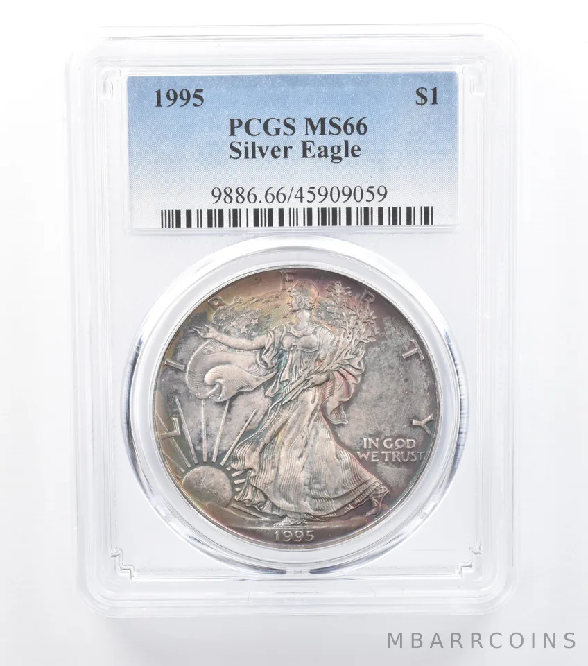 1995 American Silver Eagle MS66 PCGS Rainbow Tone *7722
