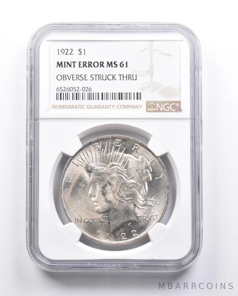 MS61 1922 Peace Silver Dollar Error OBV Struck Thru NGC *6668