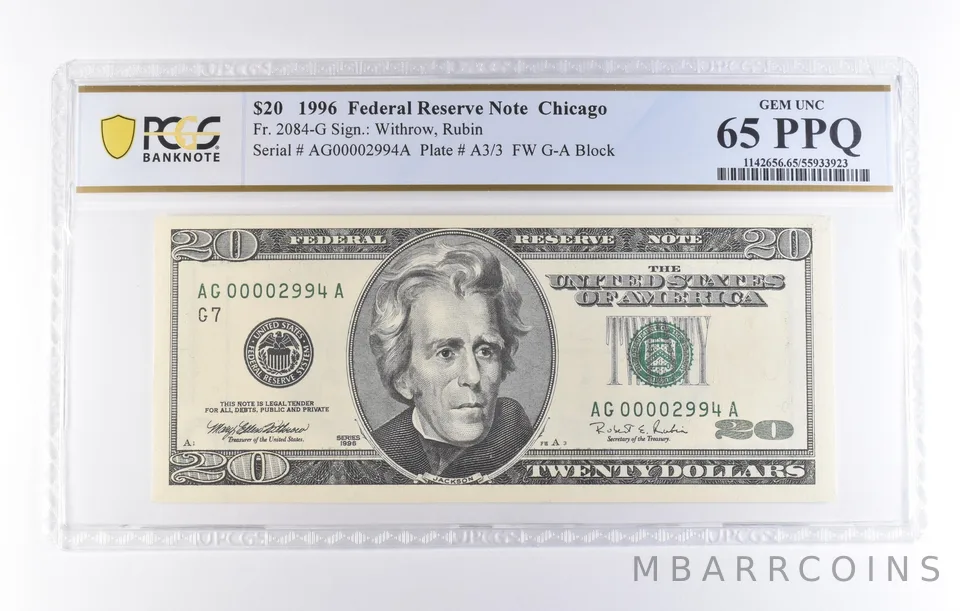 1996 $20 Chicago IL FRN #2084-G Gem unc 65 PPQ PCGS *8255