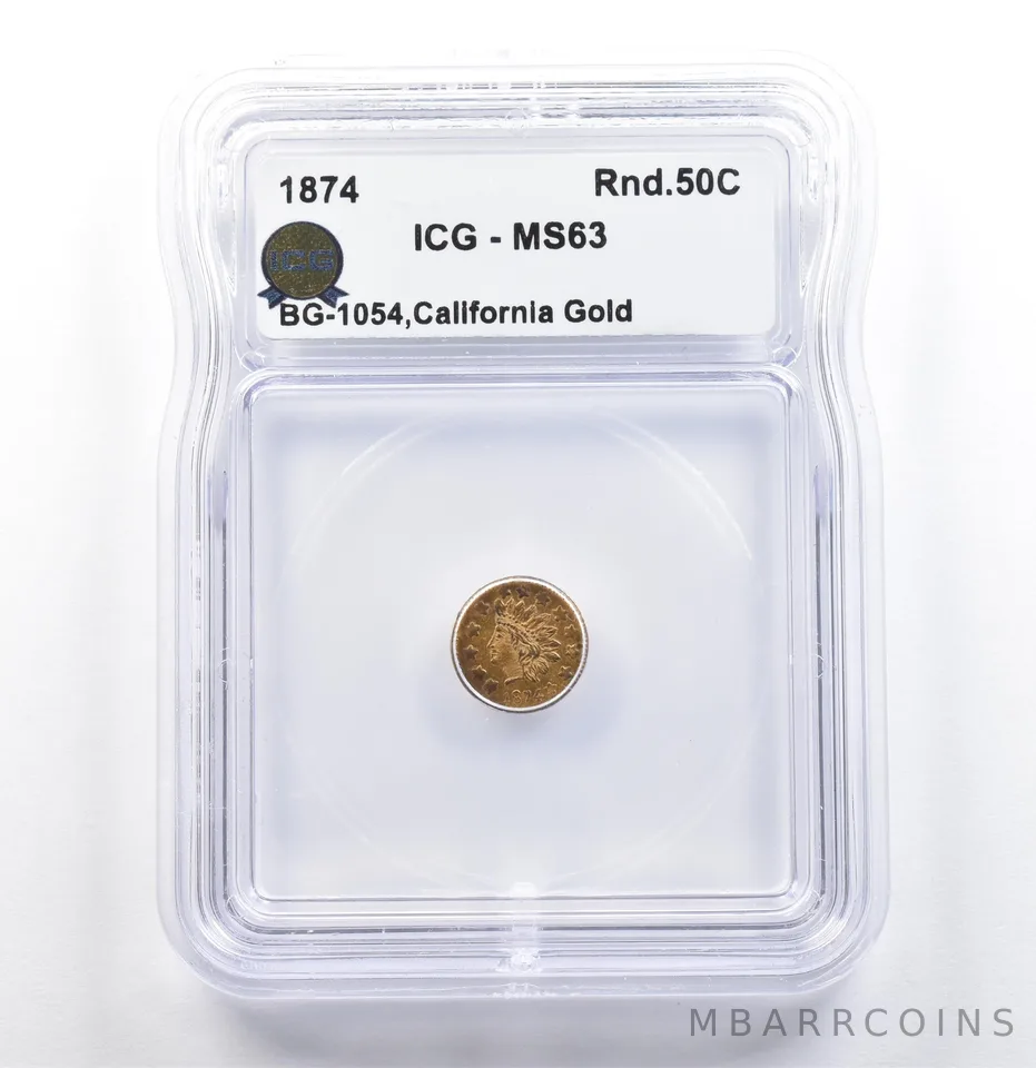 1874 California Fractional Gold Round 50 Cents BG-1054 MS63 ICG *6733