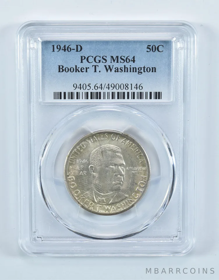 1946-D Booker T Washington Commemorative Half Dollar MS64 PCGS Blue Label
