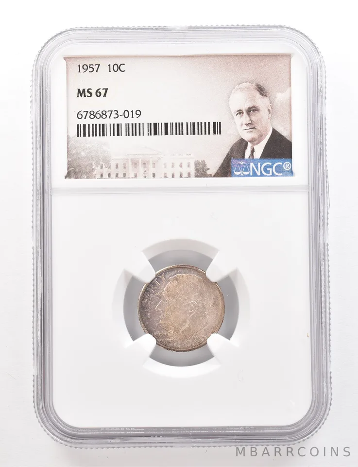 1957 Roosevelt Dime MS67 NGC Beautiful Tone *3404