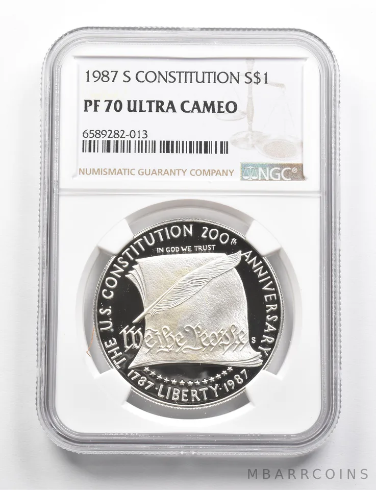 PF70 UCAM 1987-S Constitution Bicentennial Commemorative Silver Dollar NGC *9838