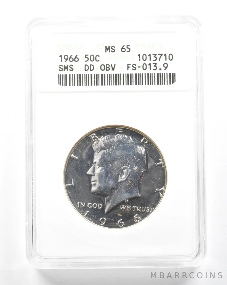 1966 Kennedy Half Dollar SMS DDO FS-013.9 MS65 ANACS a2023