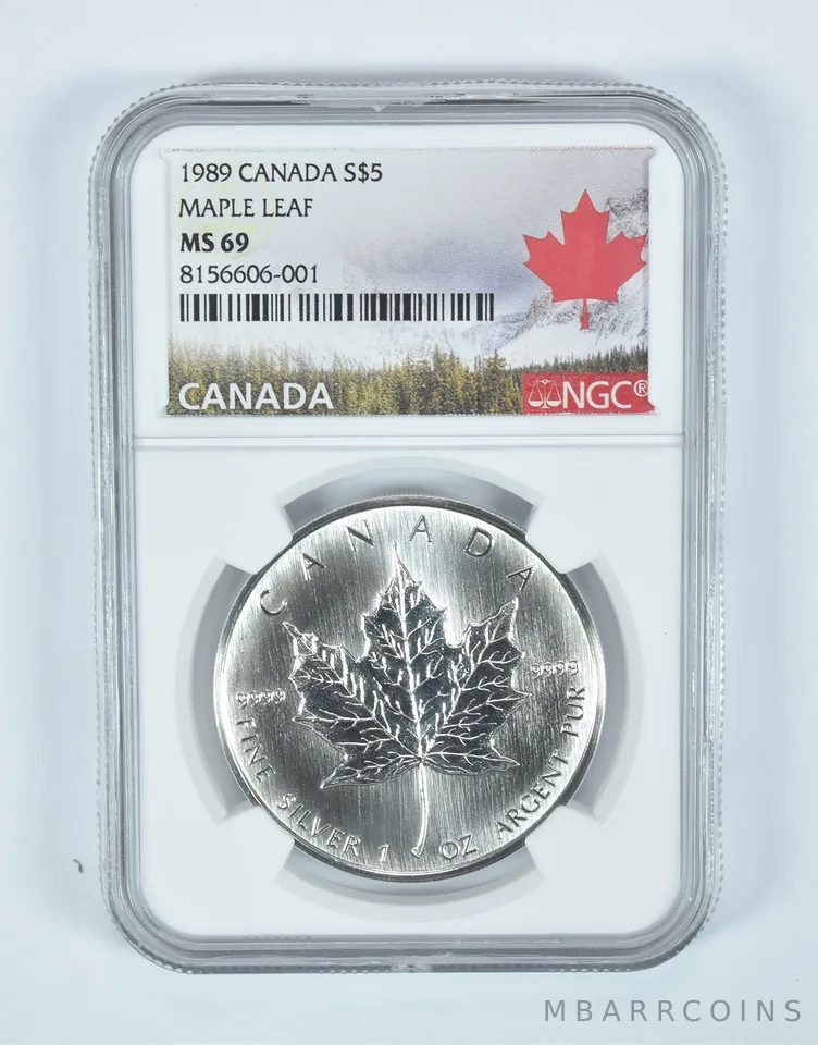 1989 Canada 5 Dollars Silver Maple Leaf MS69 NGC Canada Label