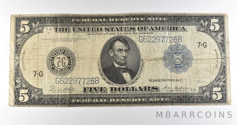 1914 $5 Chicago IL FRN Large Note Blue Seal *3668