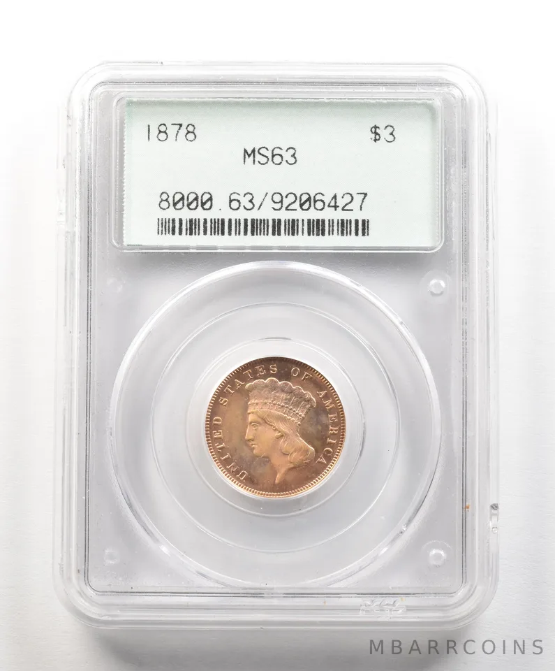 1878 Indian Princess Head Gold Three Dollars MS63 PCGS OGH UPGRADE! *4896