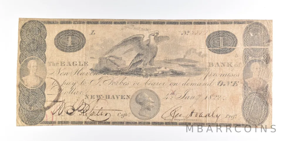 1822 $1 New Haven CT Eagle Bank Obsolete Note *0256