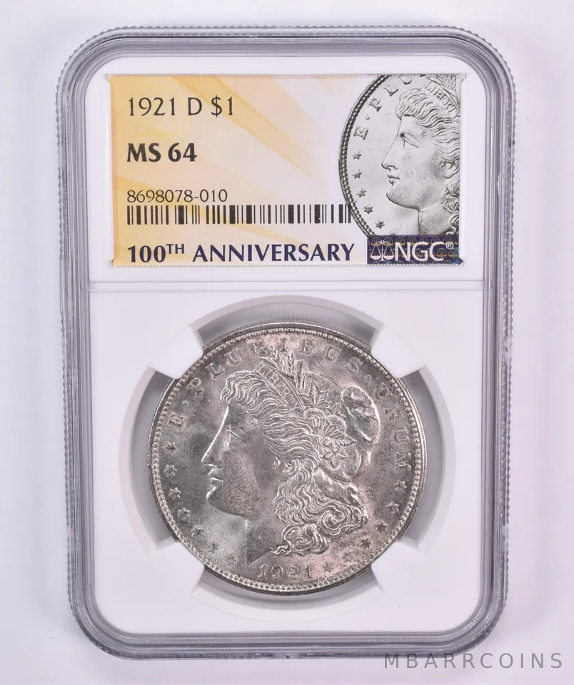1921-D Morgan Silver Dollar MS64 NGC Anniversary Label