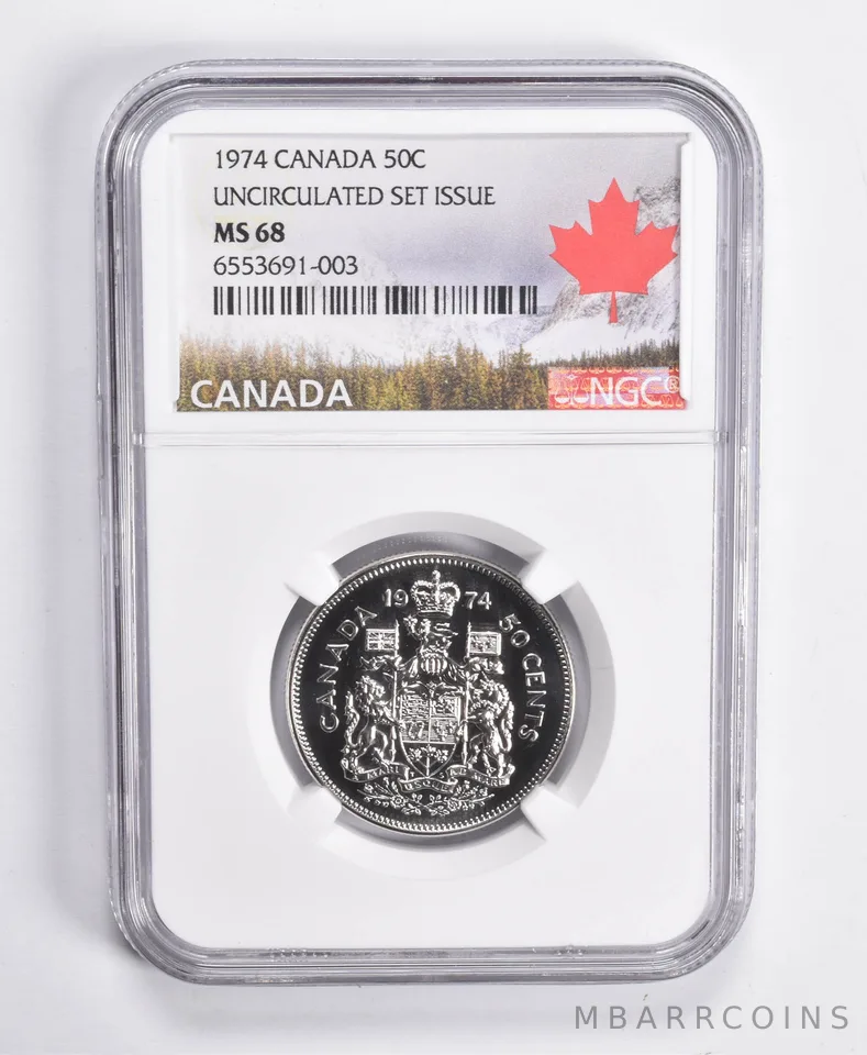 1974 Canadian 50C Half Dollar Uncirculated Set Issue MS68 NGC Canada Lbl